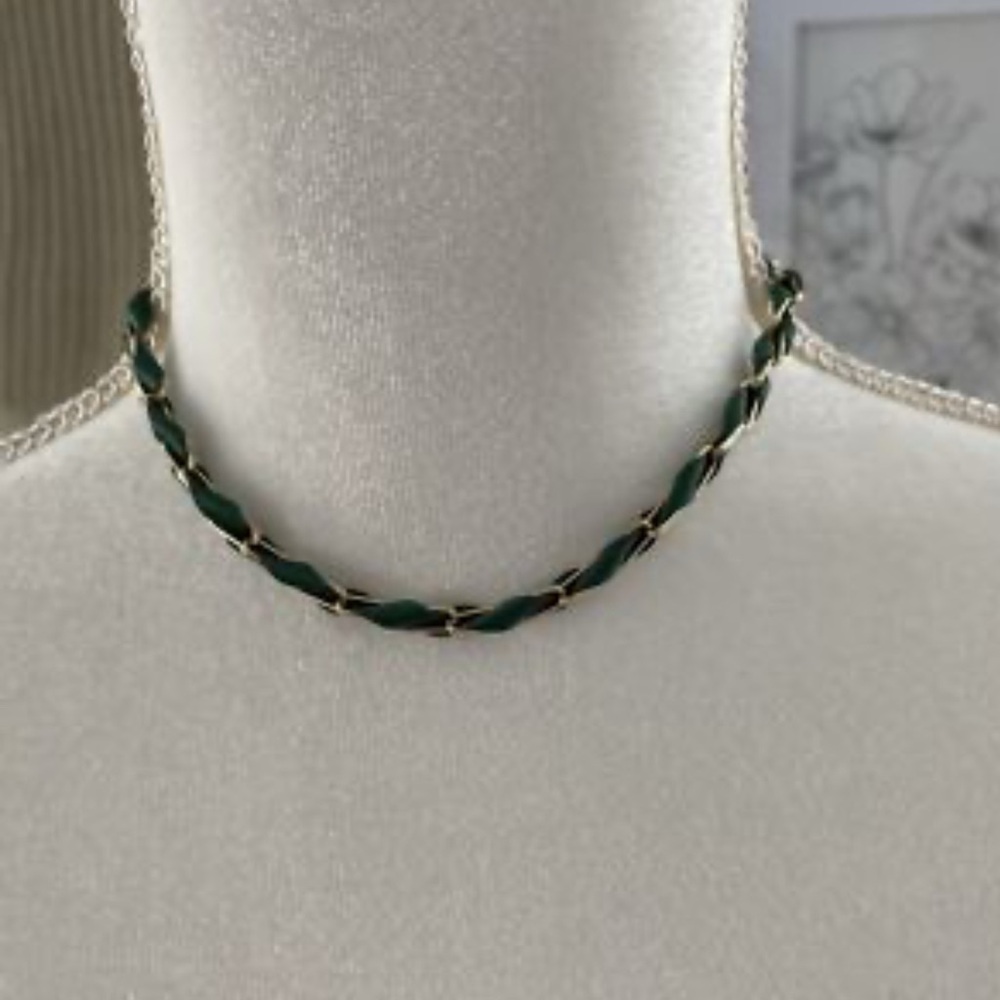 NWT J. Crew Factory Green Ribbon and Gold Necklace